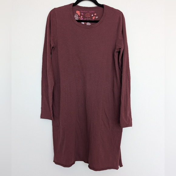 Gudrun Sjoden Dresses & Skirts - Gudrun Sjoden 100% Organic Cotton Maroon Long Sleeve Pocket Dress Lagenlook Sz M